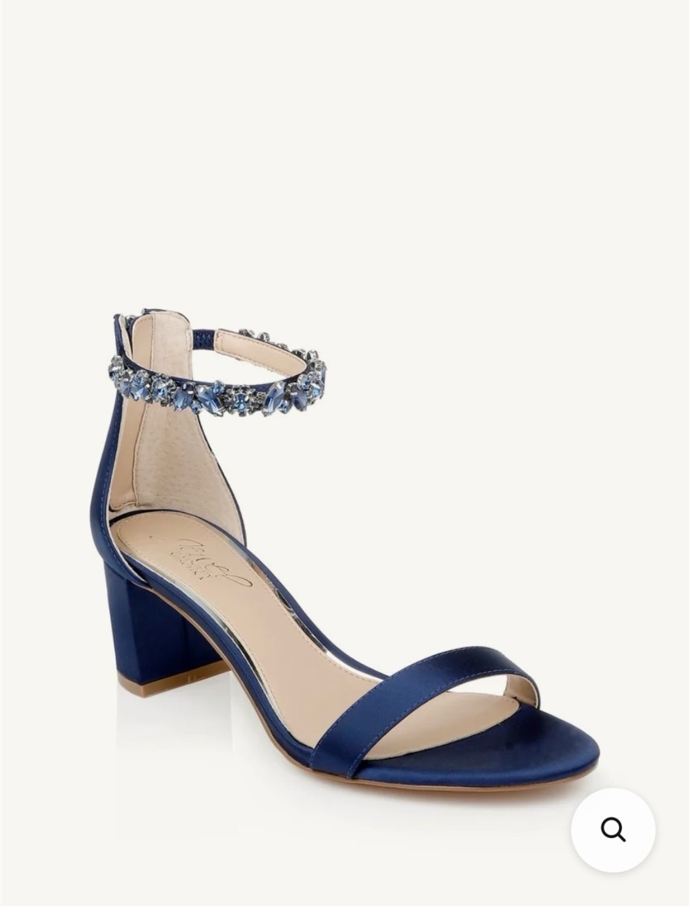 Badgley Mischka  Navy Satin Crystal Ankle-Strap Block Heel